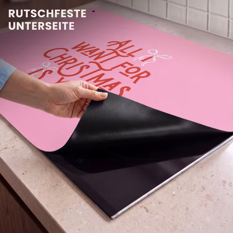 2-in-1 Herdabdeckplatte & Spritzschutz - Text – Weihnachten – Rosa – Rot — 4