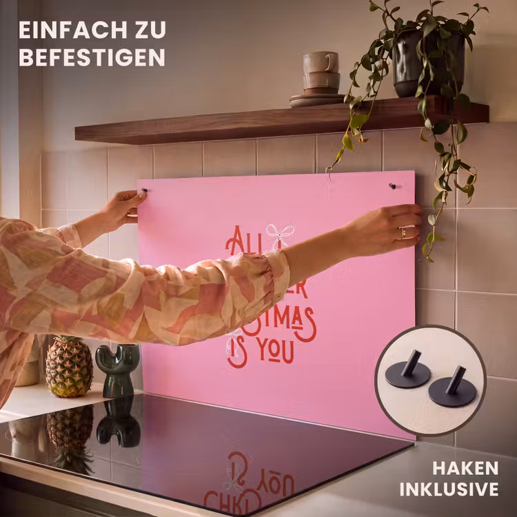 2-in-1 Herdabdeckplatte & Spritzschutz - Text – Weihnachten – Rosa – Rot — 7