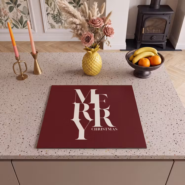 Herdabdeckplatte - Merry – Text – Dunkel – Rot — 2