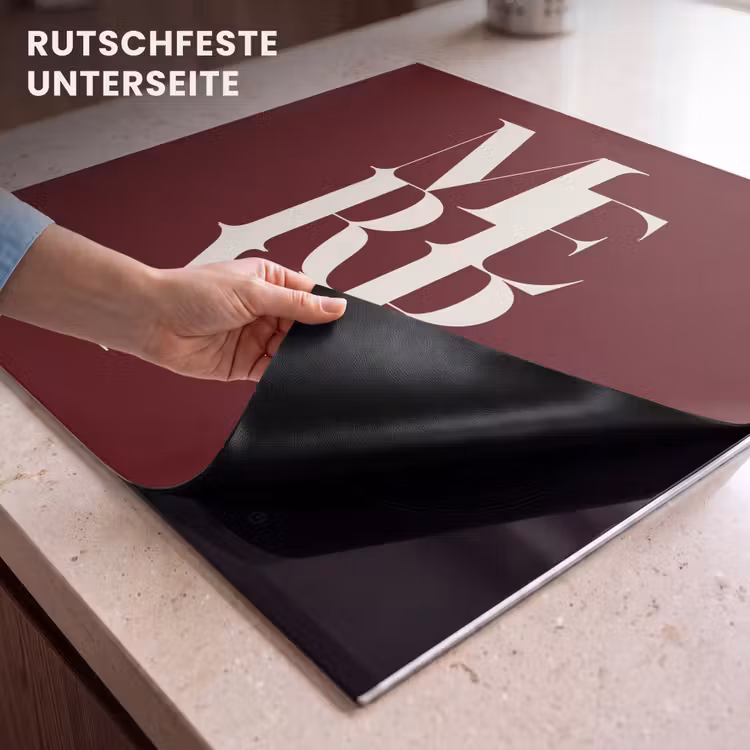 Herdabdeckplatte - Merry – Text – Dunkel – Rot — 9