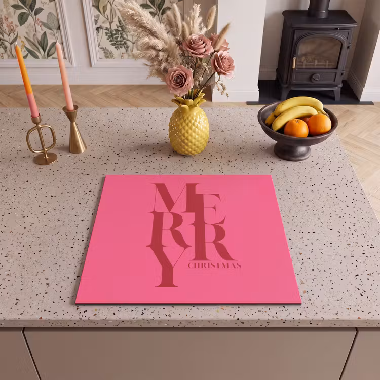 Herdabdeckplatte - Merry – Text – Weihnachten – Rosa — 2