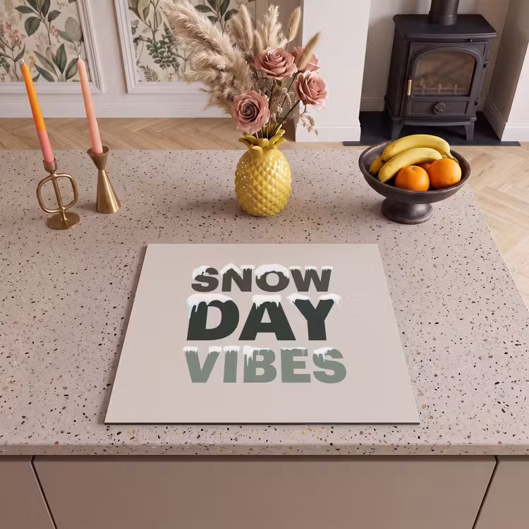 Herdabdeckplatte - Schnee – Text – Weihnachten – Beige — 2