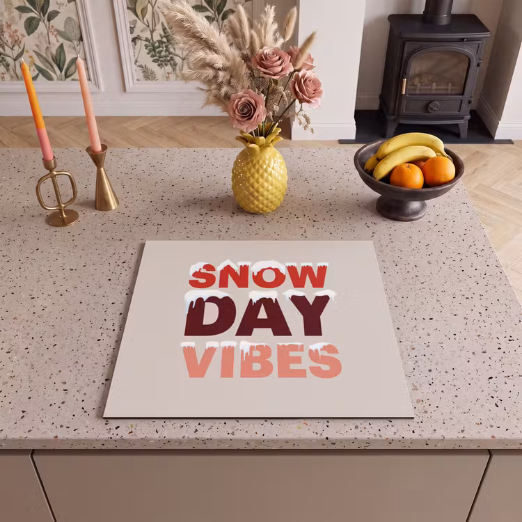Herdabdeckplatte - Schnee – Weihnachten – Text – Rot — 2