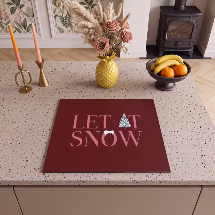 Herdabdeckplatte - Text – Weihnachten – Schnee – Rosa — 2