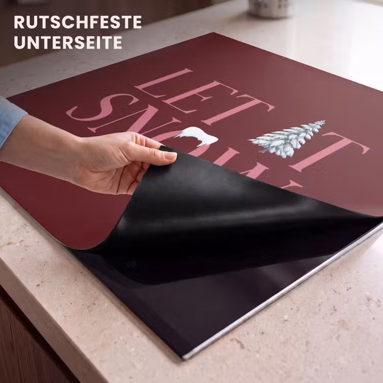 Herdabdeckplatte - Text – Weihnachten – Schnee – Rosa — 9