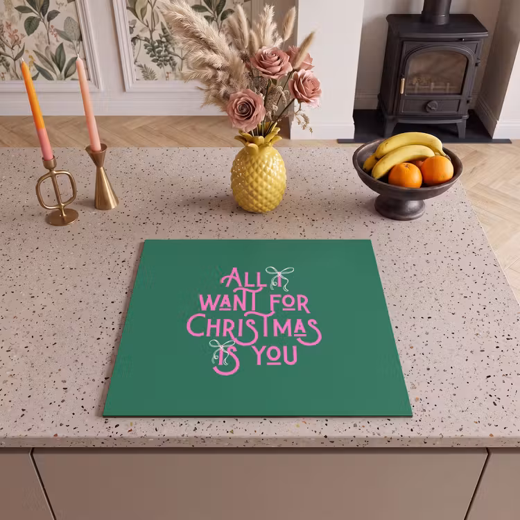 Herdabdeckplatte - Weihnachten – Text – Rosa – Grün — 2