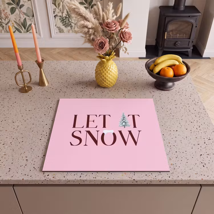 Herdabdeckplatte - Weihnachten – Text – Schnee – Rosa — 2