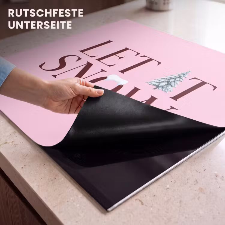 Herdabdeckplatte - Weihnachten – Text – Schnee – Rosa — 9
