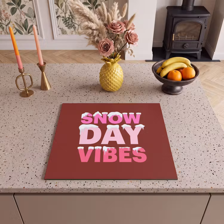 Herdabdeckplatte - Weihnachten – Text – Schnee – Rot – Rosa — 2