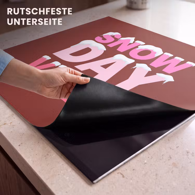 Herdabdeckplatte - Weihnachten – Text – Schnee – Rot – Rosa — 9