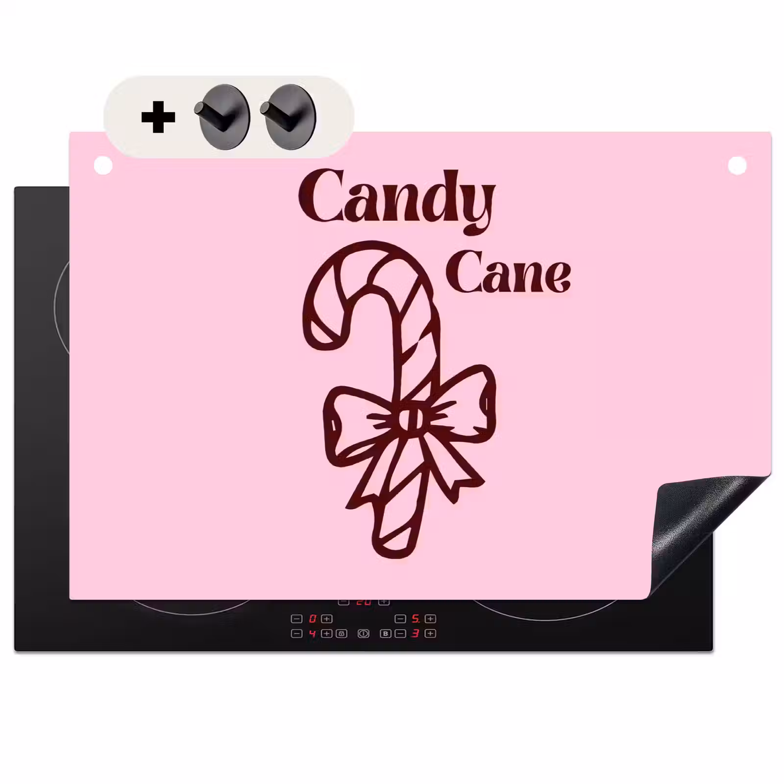 2-in-1 Herdabdeckplatte & Spritzschutz - Weihnachten – Süßigkeiten – Text – Braun – Rosa — 1