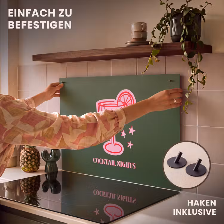 2-in-1 Herdabdeckplatte & Spritzschutz - Cocktail – Weihnachten – Rosa – Grün — 7