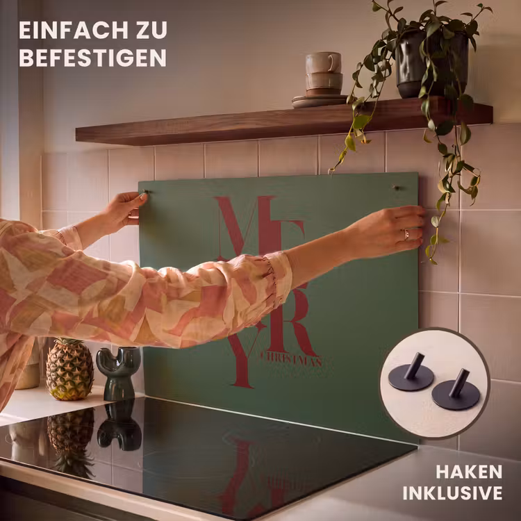 2-in-1 Herdabdeckplatte & Spritzschutz - Merry – Text – Grün – Weihnachten — 7