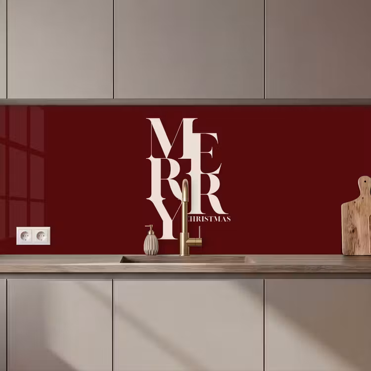 Küchenrückwand - Merry – Text – Dunkel – Rot — 1