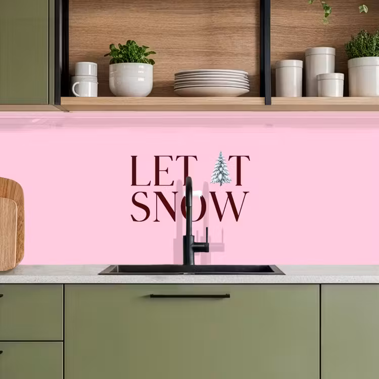 Küchenrückwand - Weihnachten – Text – Schnee – Rosa — 8