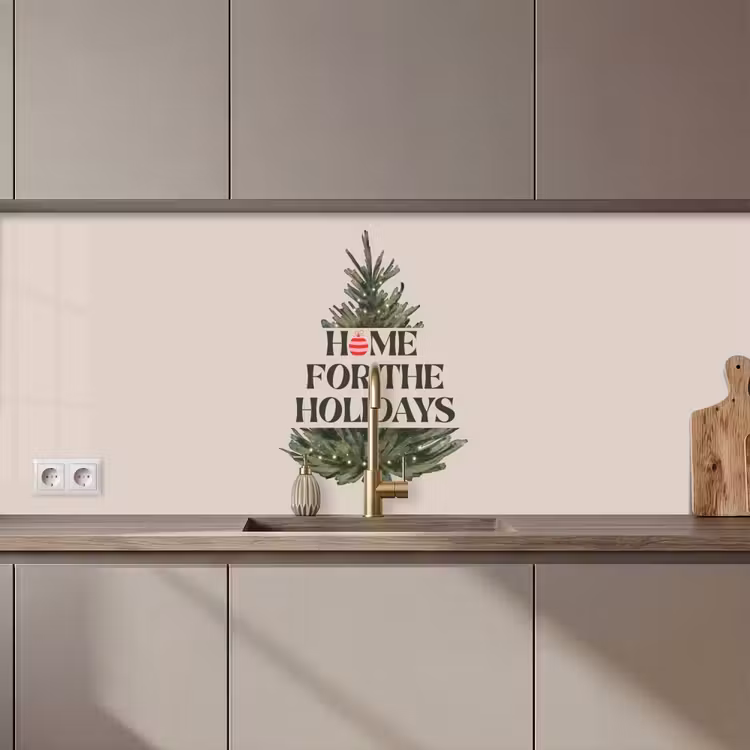 Küchenrückwand - Weihnachten – Text – Weihnachtsbaum – Beige — 1
