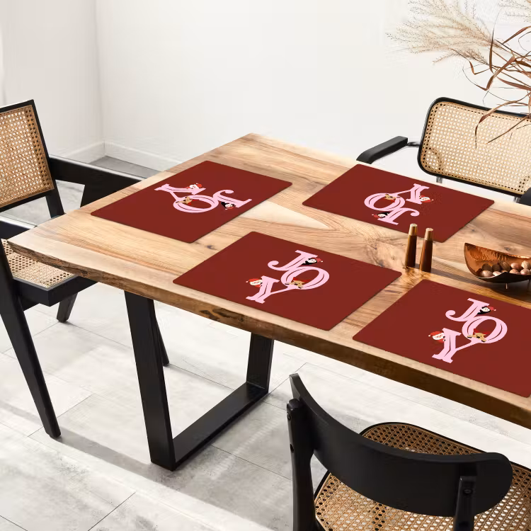 Tischset - 6 Stück - Freude – Weihnachten – Animation – Rot – Rosa — 4