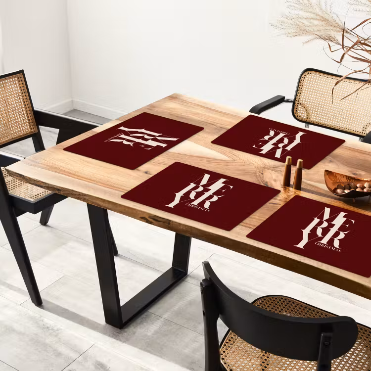 Tischset - 6 Stück - Merry – Text – Dunkel – Rot — 4