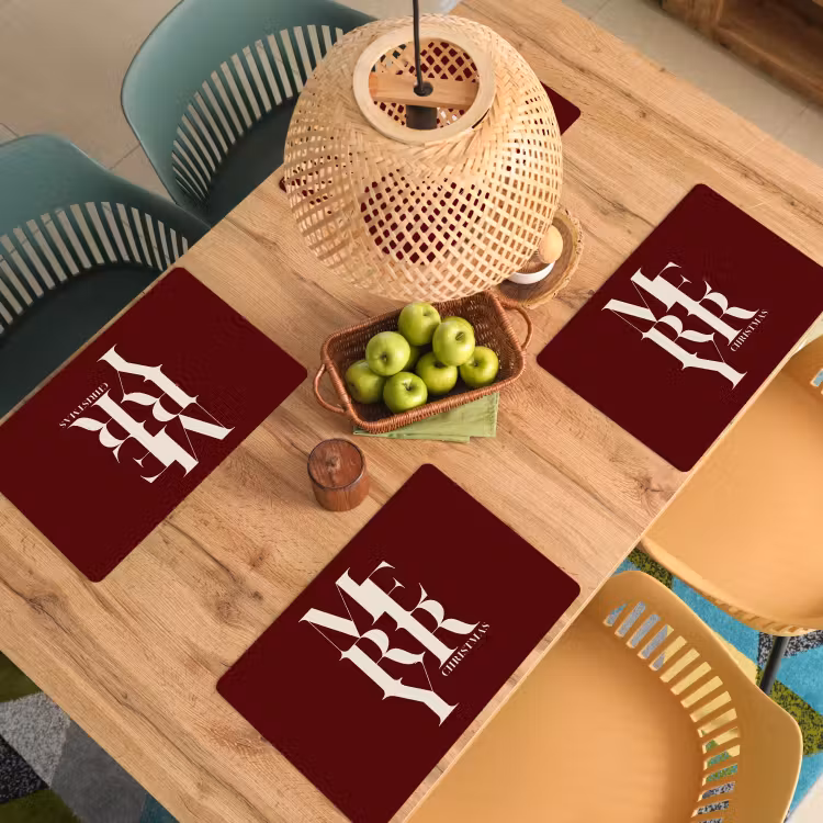 Tischset - 6 Stück - Merry – Text – Dunkel – Rot — 5