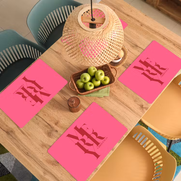 Tischset - 6 Stück - Merry – Text – Weihnachten – Rosa — 5