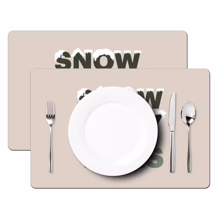 Tischset - 6 Stück - Schnee – Text – Weihnachten – Beige — 2