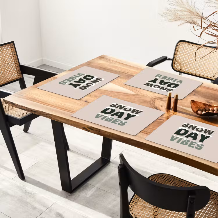 Tischset - 6 Stück - Schnee – Text – Weihnachten – Beige — 4