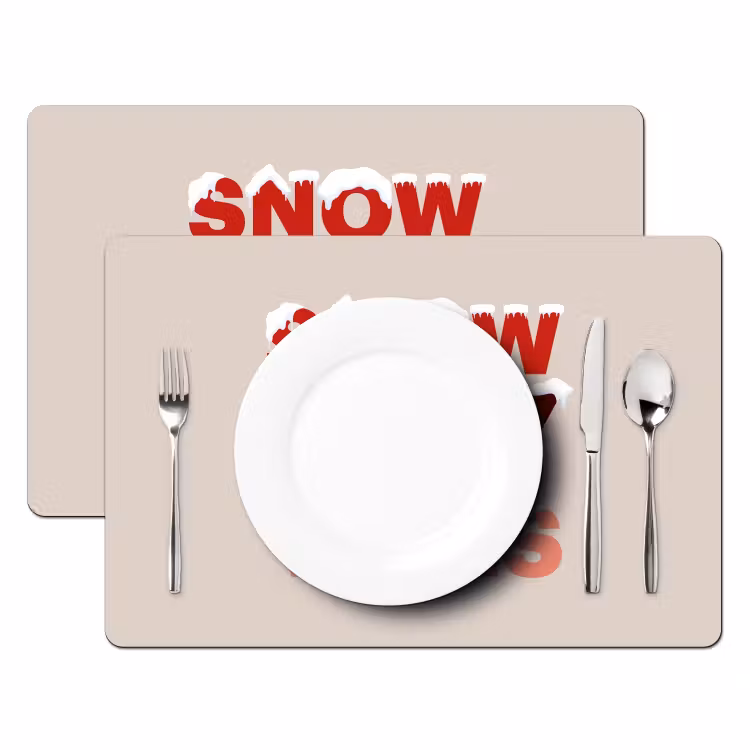 Tischset - 6 Stück - Schnee – Weihnachten – Text – Rot — 2