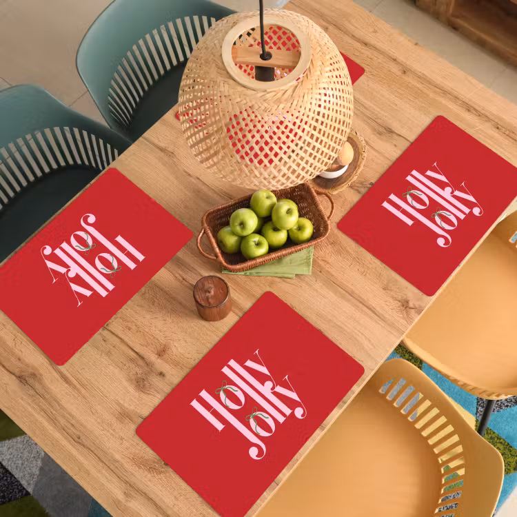 Tischset - 6 Stück - Weihnachten – Rosa – Rot – Text — 5
