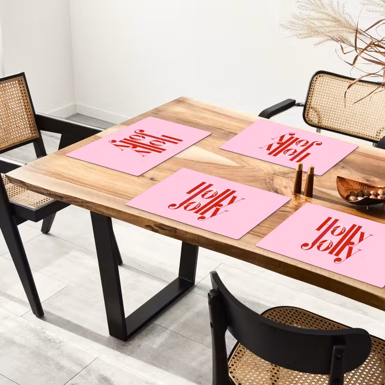 Tischset - 6 Stück - Weihnachten – Text – Rot – Rosa — 4