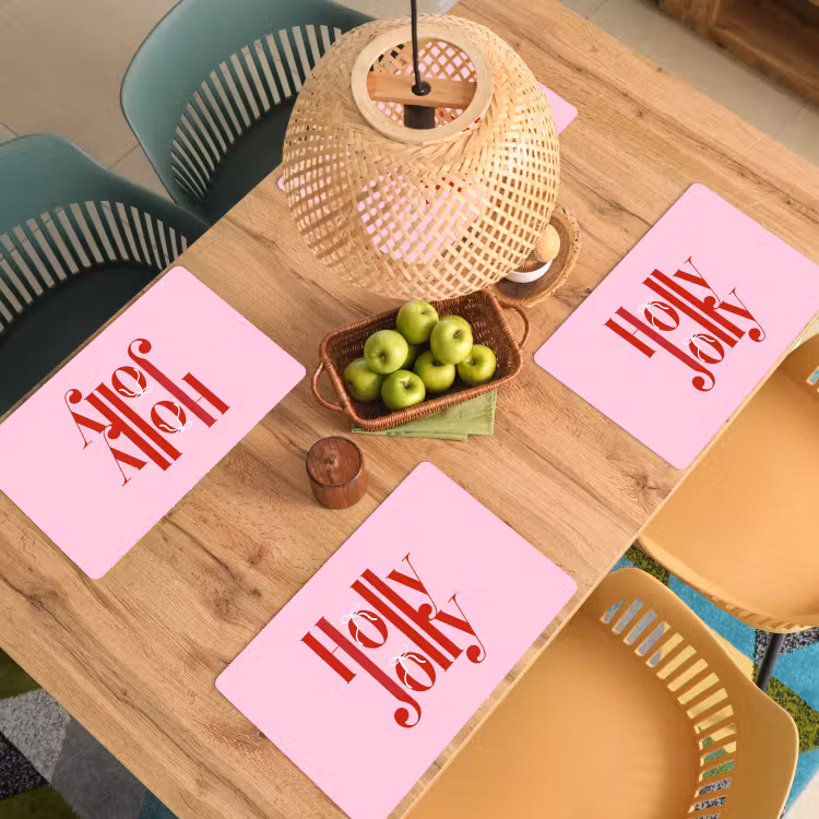 Tischset - 6 Stück - Weihnachten – Text – Rot – Rosa — 5