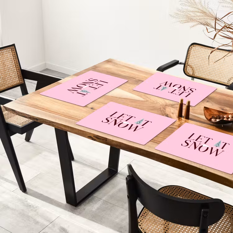 Tischset - 6 Stück - Weihnachten – Text – Schnee – Rosa — 4