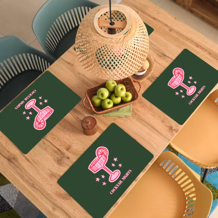 Tischset - 6 Stück - Cocktail – Weihnachten – Rosa – Grün — 5