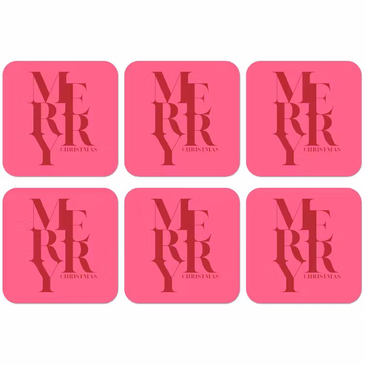 Untersetzer - Merry – Text – Weihnachten – Rosa — 1