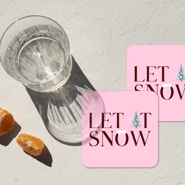 Untersetzer - Weihnachten – Text – Schnee – Rosa — 2