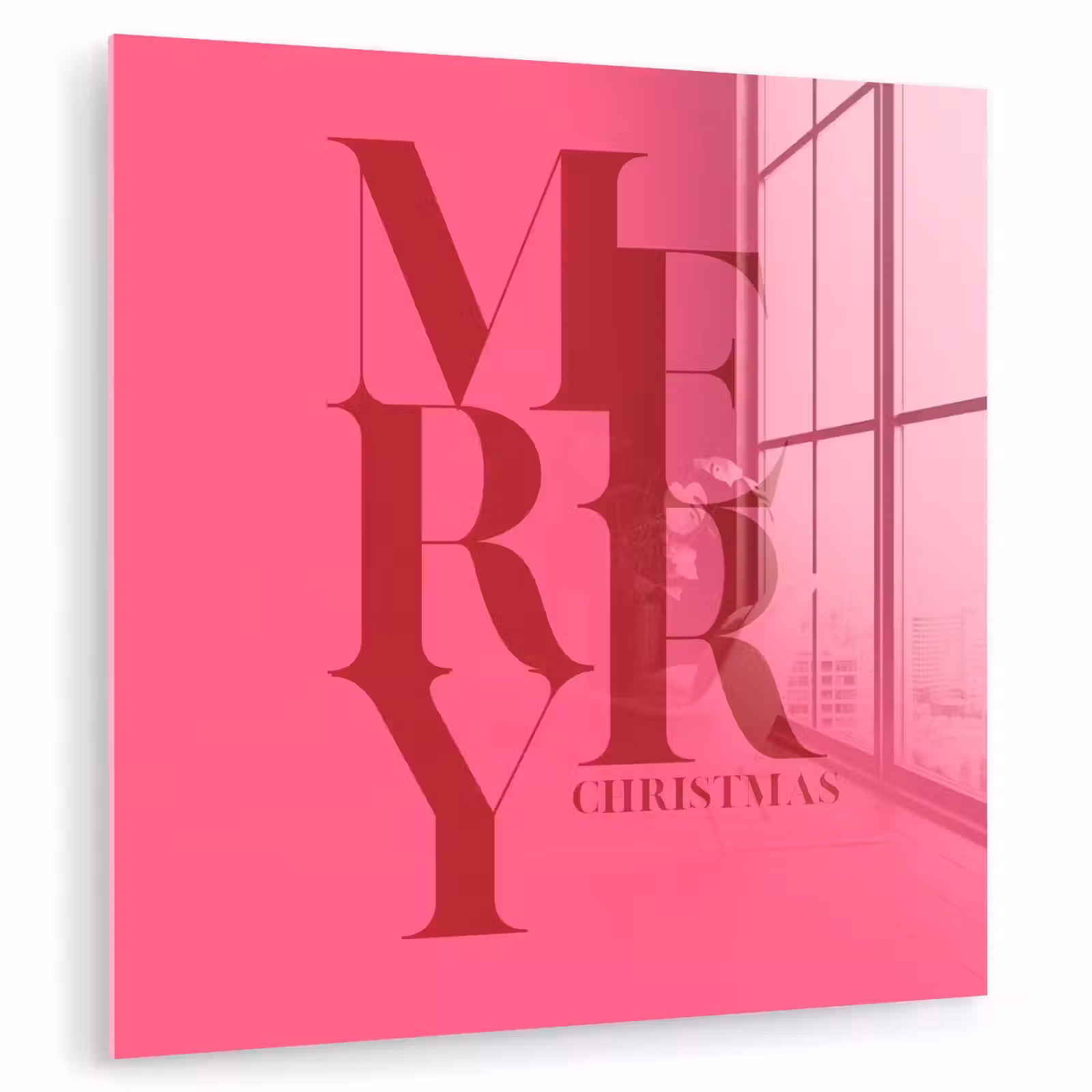 Glasbild - Merry – Text – Weihnachten – Rosa — 1