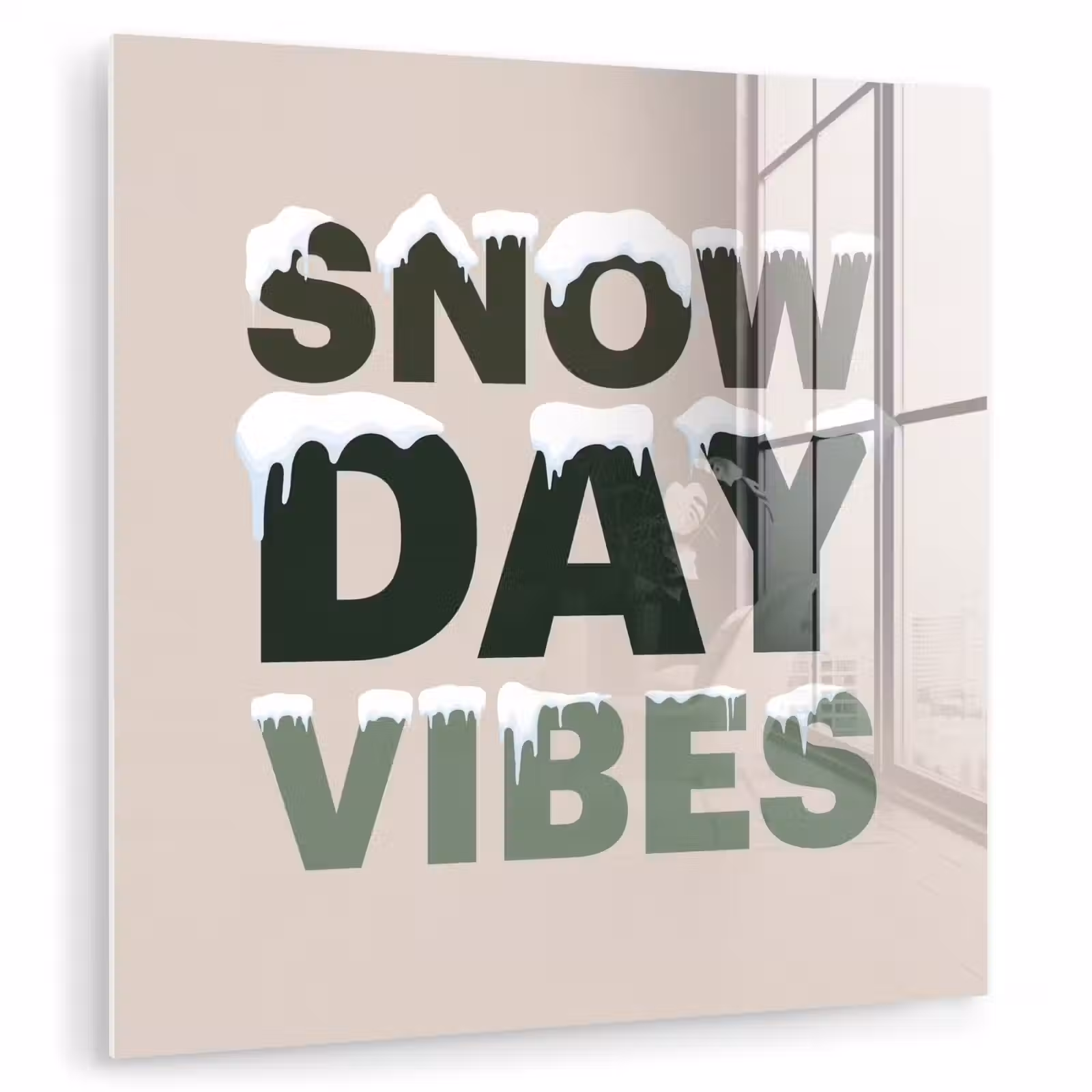 Glasbild - Schnee – Text – Weihnachten – Beige — 1