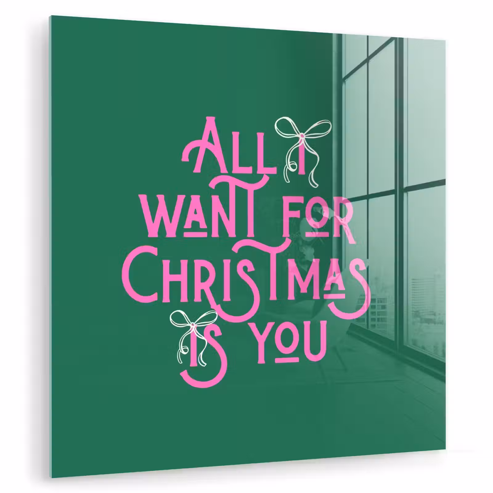Glasbild - Weihnachten – Text – Rosa – Grün — 1