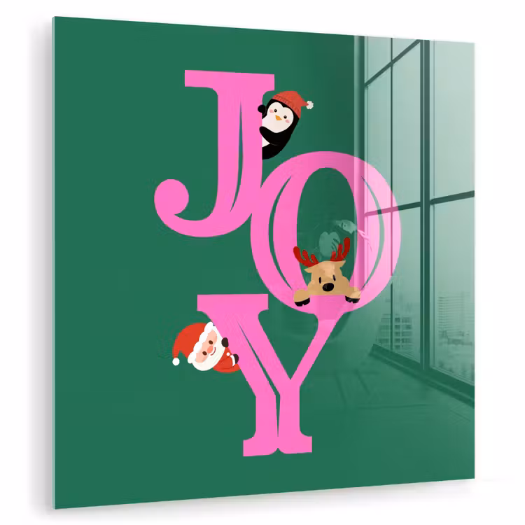 Glasbild - Freude – Weihnachten – Animation – Rosa – Grün — 1