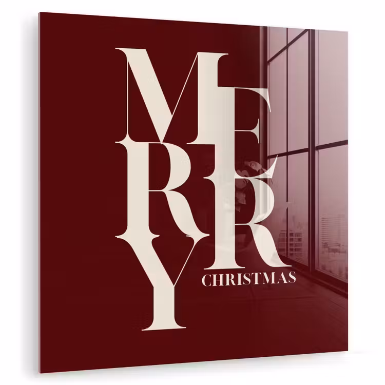 Glasbild - Merry – Text – Dunkel – Rot — 1