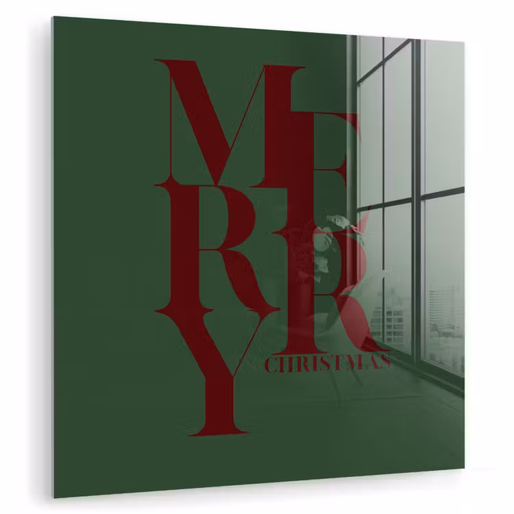Glasbild - Merry – Text – Grün – Weihnachten — 1