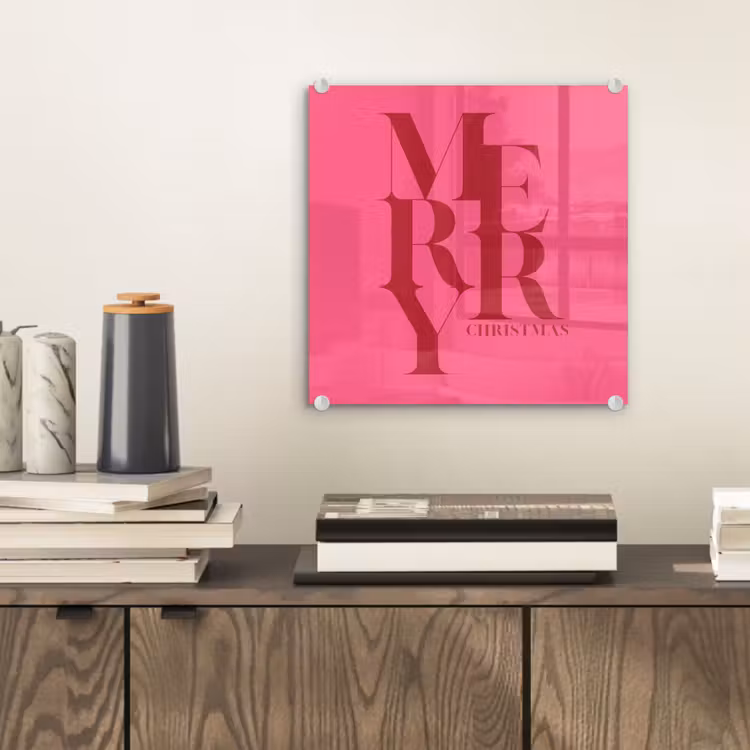 Glasbild - Merry – Text – Weihnachten – Rosa — 2
