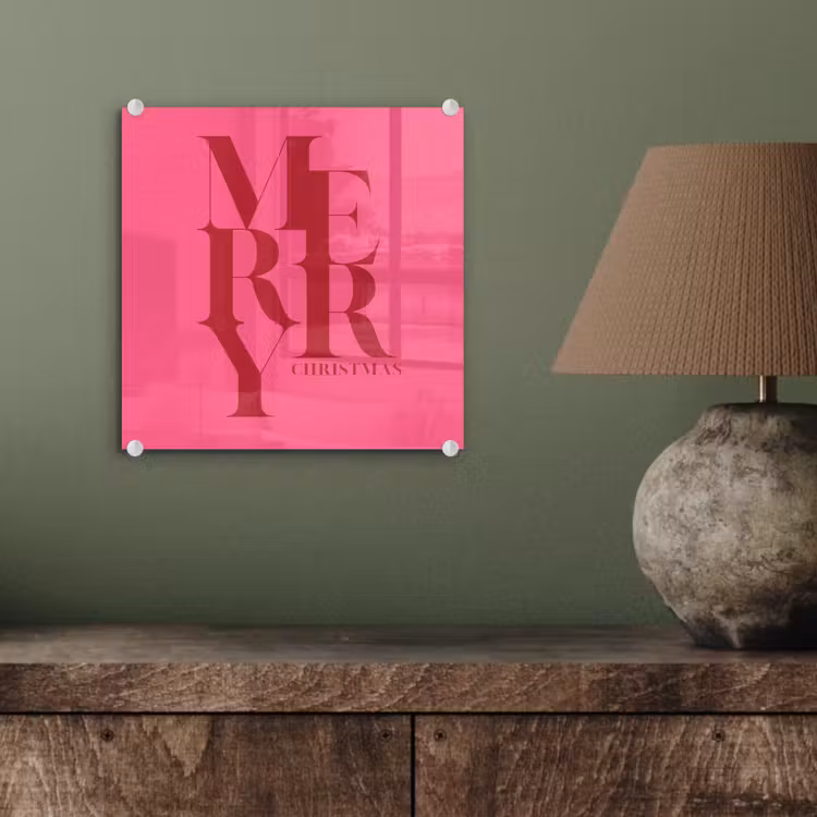 Glasbild - Merry – Text – Weihnachten – Rosa — 4