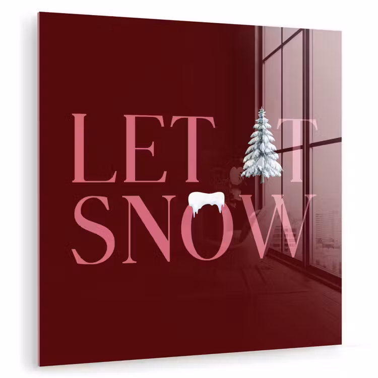 Glasbild - Text – Weihnachten – Schnee – Rosa — 1