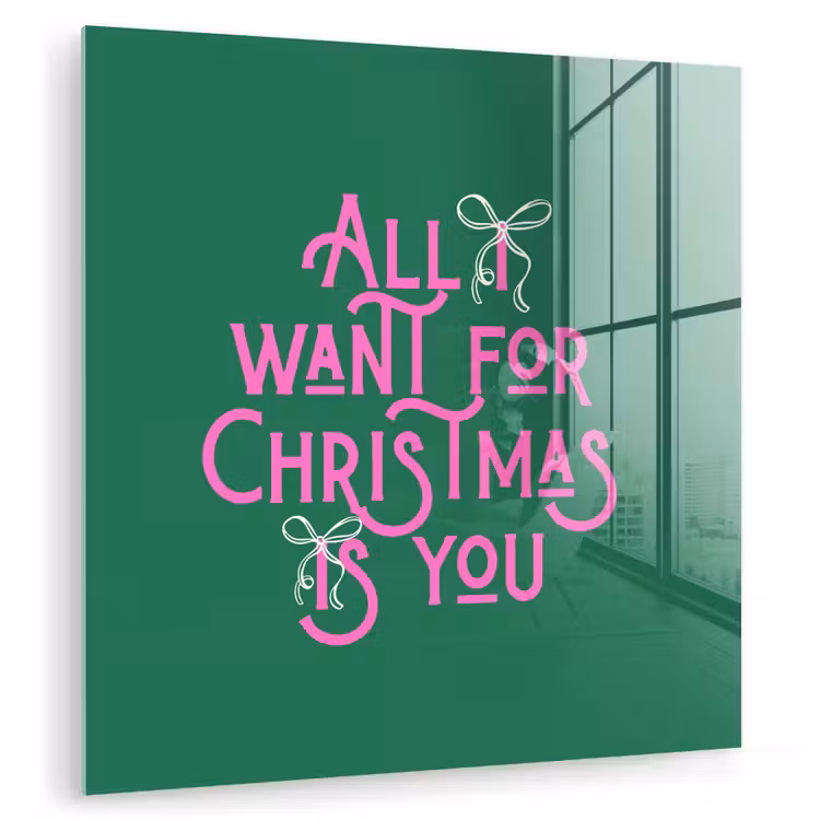 Glasbild - Weihnachten – Text – Rosa – Grün — 1