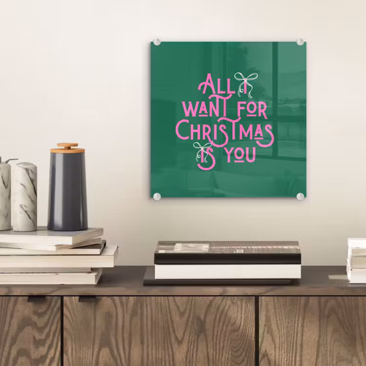 Glasbild - Weihnachten – Text – Rosa – Grün — 2