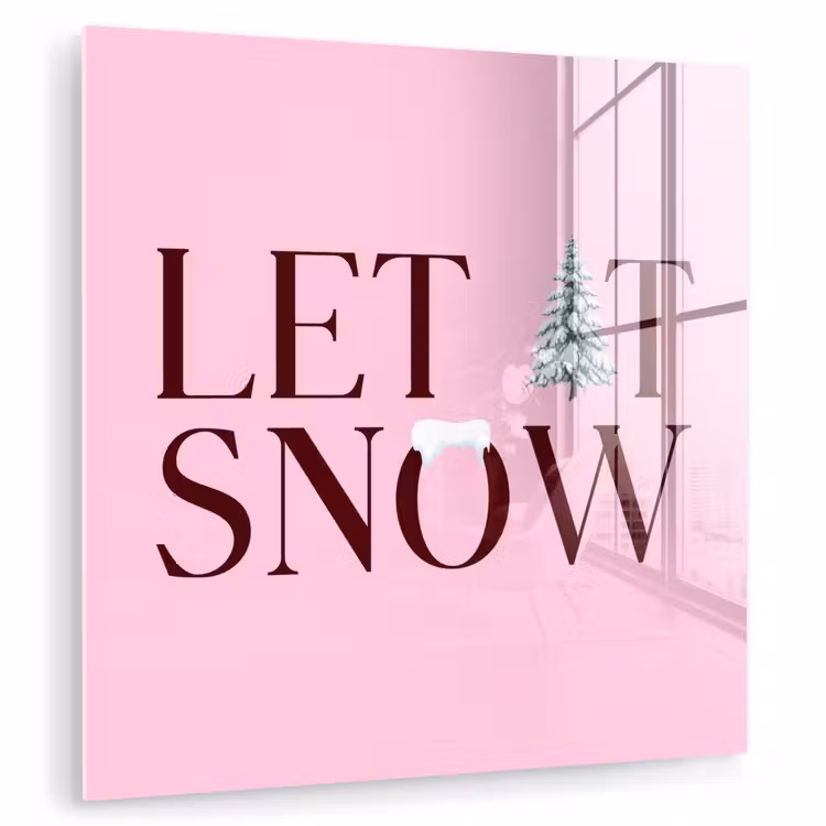 Glasbild - Weihnachten – Text – Schnee – Rosa — 1