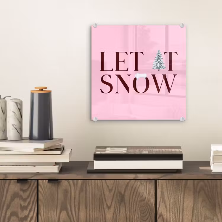 Glasbild - Weihnachten – Text – Schnee – Rosa — 2