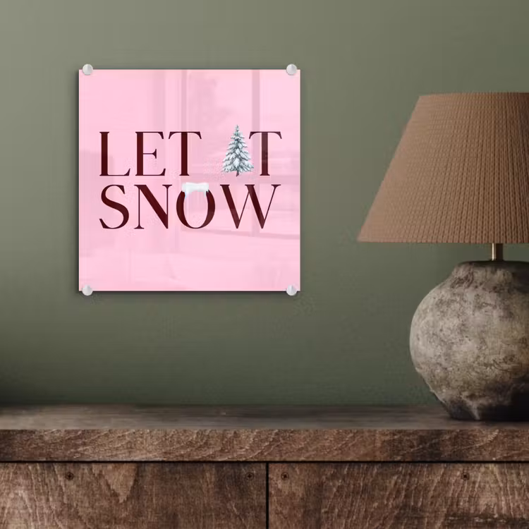 Glasbild - Weihnachten – Text – Schnee – Rosa — 4