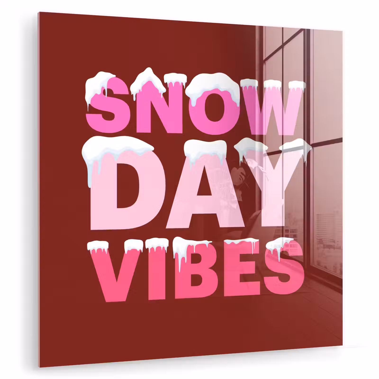 Glasbild - Weihnachten – Text – Schnee – Rot – Rosa — 1