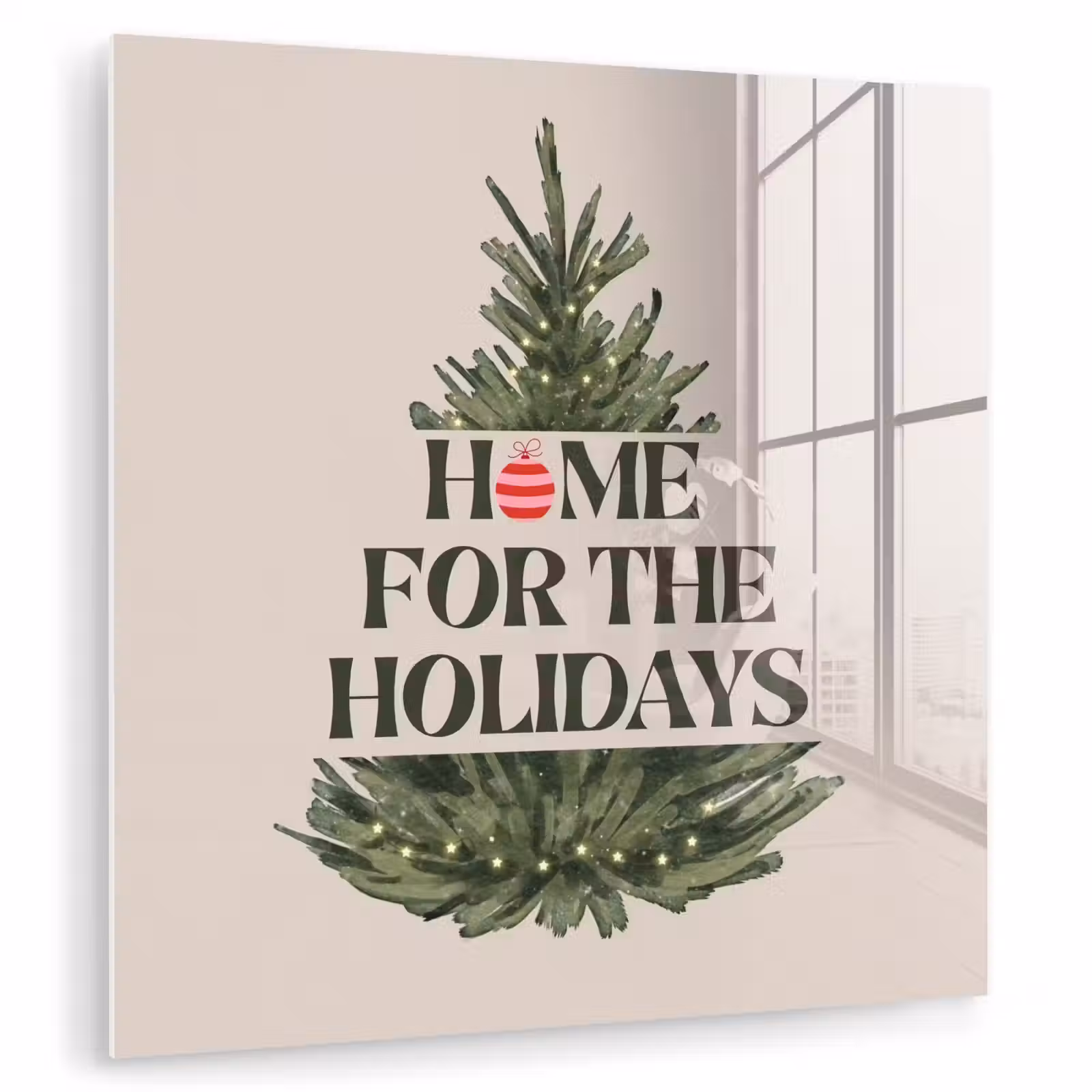Glasbild - Weihnachten – Text – Weihnachtsbaum – Beige — 1